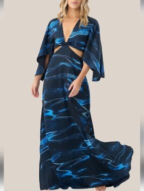 Boamar Avalon Vestido Largo Midnight Blue Wave-Print Cutout Maxi Dress like new